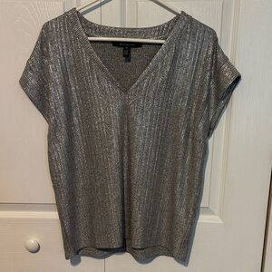 White House Black Market Metallic V-Neck Blouse